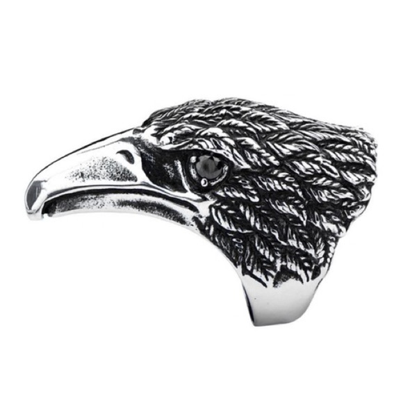 Eagle Ring Stainless Steel Ring black rhinestone eyes. Statement ring - Picture 3 of 10